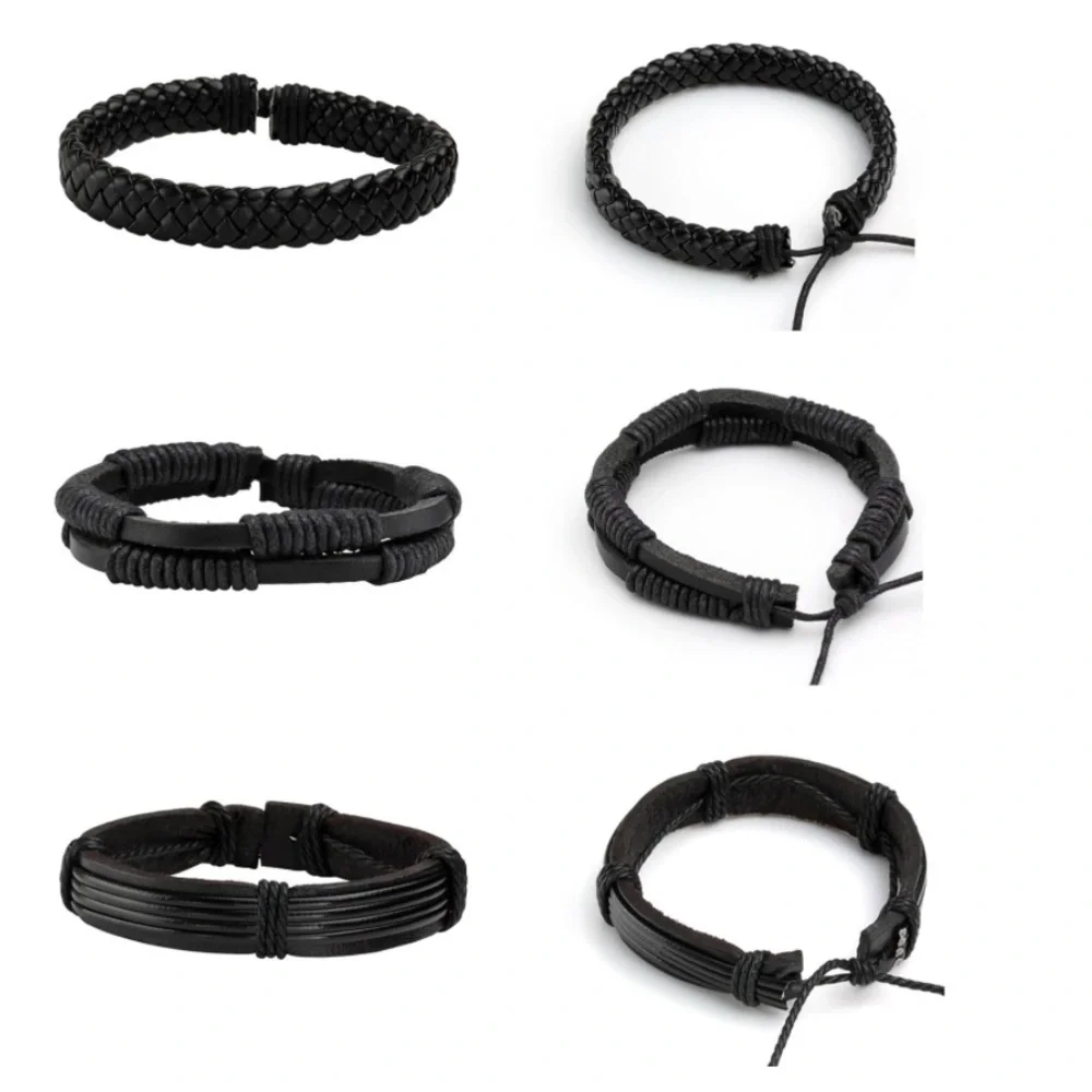 6 Pcs Braided Leather Bracelets